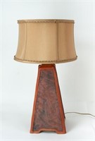 Arts & Crafts Style Hand Modeled Slab Clay Lamp