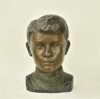 Signed Bronze Bust of Young Boy