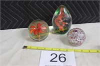 Group of (3) Glass Paperweights