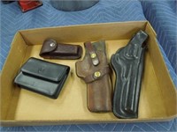 Assorted holsters, folding knife case & others
