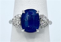 GIA 14k Gold 4.45cts Blue Sapphire & Diamond Ring
