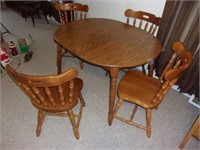 WOOD DINING TABLE & 4 CHAIRS, 47" LONG W/ LEAF