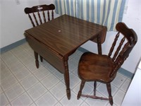 SMALL WOODEN DROPLEAF KITCHEN TABLE & 2 CHAIRS