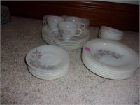 COMPLETE SET OF 6 MID CENTURY PINK ROSES ON WHITE