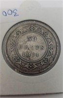 FIFTY CENT COIN 1874 NEWFOUNDLAND EF-40
