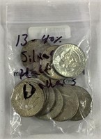 13 40% Silver Half Dollars