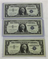 3 US $1 UNC Blue Seal Star Notes