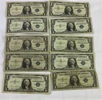 10 US $1 Blue Seal Silver Certificates