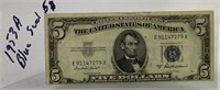 1953a Blue Seal $5 NOTE