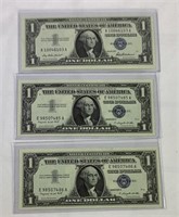 3 UNC $1 Blue Note Silver Certificates