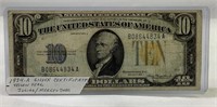 1934 A US $10 yellow seal silver certificate