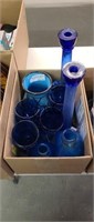 Box Lot of Blue Glassware