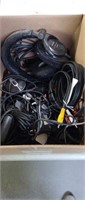 Box Lot of Headphones, cords and Wiring