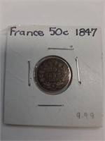 1847 A PARIS MINT - FRANCE - 50 CENTIMES COIN –