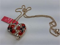 FLORAL AND LARGE RHINESTONES HEART WITH ENAMEL