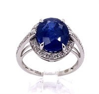 GIA 14k Gold 6.14cts Blue Sapphire & Diamond Ring