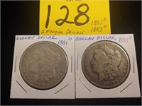 2 Morgan Silver Dollars1881o, 1883o
