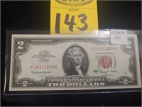 1963 A Two Dollar Bank Note Red Dot