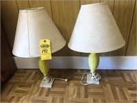 Pair Marble Base Yellow Lamps