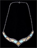 Navajo Silver Turquoise & Mother of Pearl Necklace