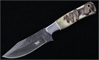 M.T. Knives Rams Horn & Damascus Hammered Knife