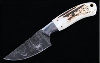 Montana Territory Damascus and Stag Antler Knife