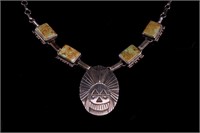 Navajo L Begay Silver & Turquoise Kachina Necklace