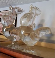 2 Glass Chickens