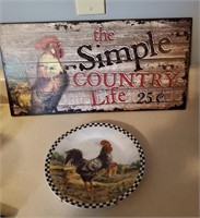 Chicken Sign And Chicken Plate With Holder