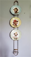 3 Clown Plates And Holder