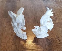 2 White Chicken Figurines
