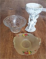 3 Pc- Angel Figurine Glass Dish Flower Dish