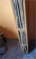 Wooden Holder With Records Approximately 45
