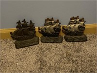3 Metal Ship Bookends