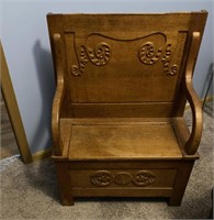 Vintage Oak Bench Seat With Storage