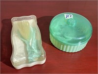 Vintage Plastic Powder Box and Childs Brush and