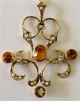 10KT Gold Late Victorian Lavalierre Citrine