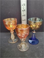3 Carnival Wine Glasses Mixed Patterns