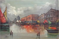 VENICE CANAL SCENE PAINTING SIGNED