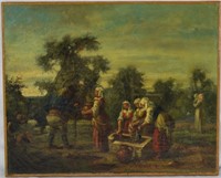 OLD MASTER PAINTING LANDSCAPE PEASANTS SIGNED