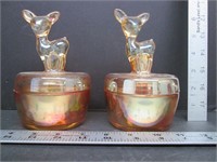 Pair of Carnival Glass Deer Powder Jars