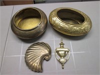 Metal/Brass Door Knocker, 2 Pots, Shell Dish