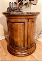 MARBLE TOP SIDE TABLE W/ DOOR 26" ROUND