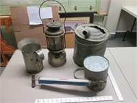 Metal Pail, Jug, Sprayer & Oil Lamp