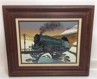 H. HARGROVE OIL ON CANVAS LOCOMOTIVE PAINTING