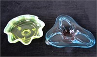 Vaseline Glass Dish w/ Murano Glass