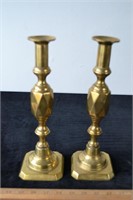Pair Brass Pushup Diamond Candlesticks Antique