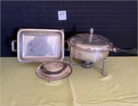 Silver Plate Chafing Dish, Bowl, Footed Tray