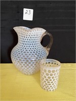 White Coin Dot Pitcher & 1 Glass