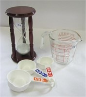 Pyrex Measuring Cup,Hour Glass,Meas. Spoons